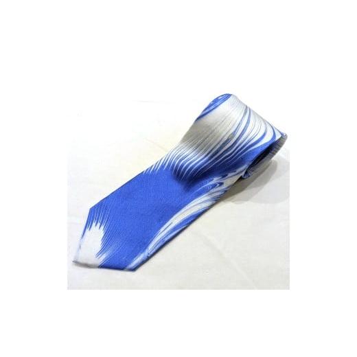 ふるさと納税 小物 奈良県 葛城市 墨流し染 シルク ネクタイ 青線柄/染美堂 一点物 贈り物 絹 サテン織 奈良県 葛城市