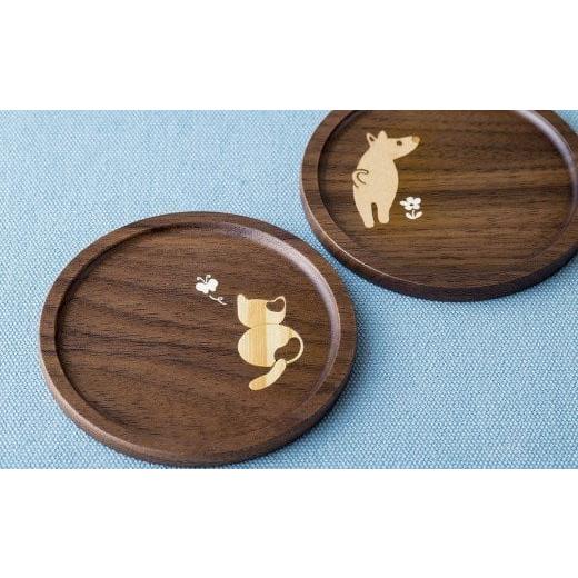 ふるさと納税 木工品・竹工品 岩手県 北上市 コースター ぽち・たま セット 木細工 ウォールナット 無垢材 象嵌 プレゼント 贈り物 夢工房 岩手県 北上市 C04…