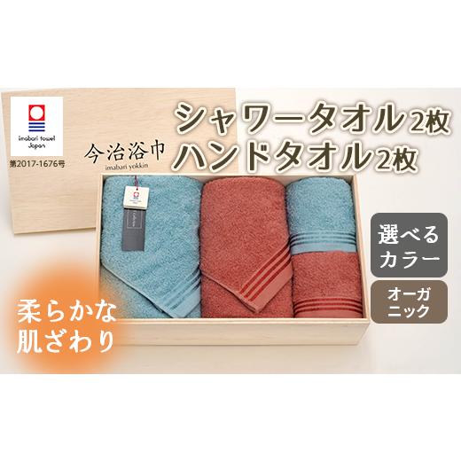 ふるさと納税 タオル・寝具 フェイスタオル 大阪府 阪南市 シルキーローズ & シルキーグリーン トリプルボーダー シャワータオル 2枚 & ハンドタオル 2枚 …