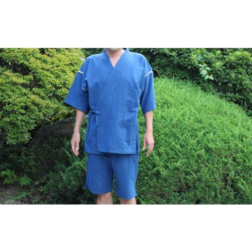 ふるさと納税 服 男 埼玉県 羽生市 武州正藍染　甚平（じんべい）　あさぎ　 Mサイズ 武州正藍染　甚平（じんべい）　あさぎ　 Mサイズの画像