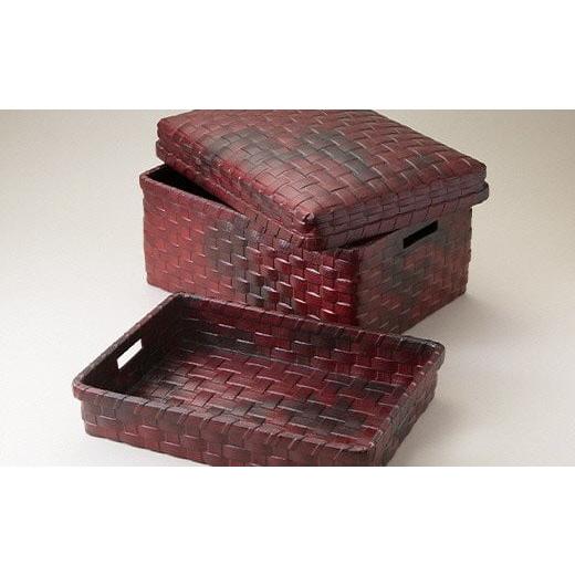 ふるさと納税 伝統技術 滋賀県 湖南市 385K134-1 一閑張二段式箱(大)茜色 ?島屋選定品]62A2694 茜色