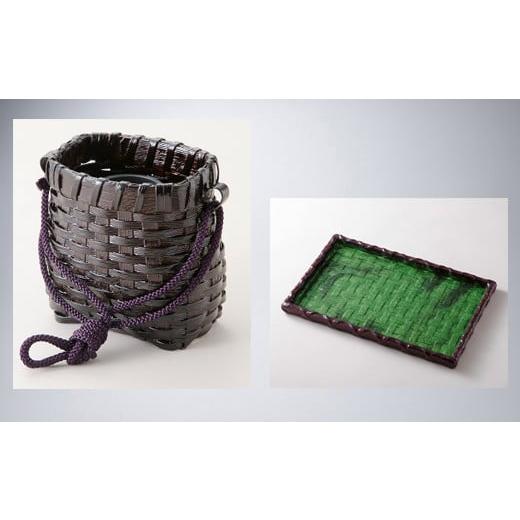 ふるさと納税 民芸品・工芸品 滋賀県 湖南市 040K115-2一閑張花籠・角盆(中)セット 松葉 ?島屋選定品]62A2215 松葉