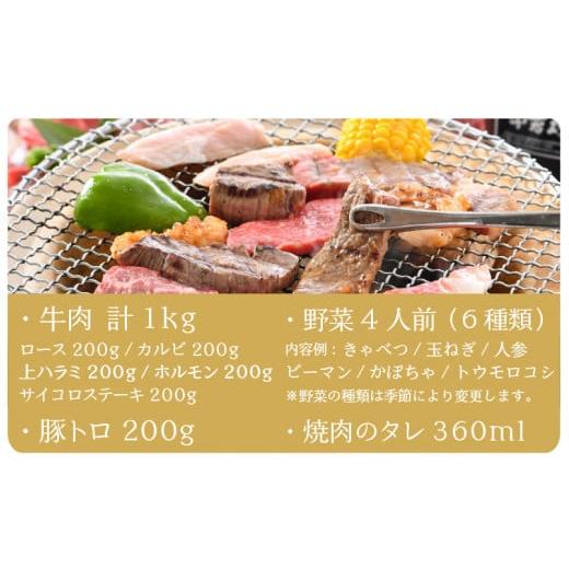 ふるさと納税 アウトドアグッズ 福井県 坂井市 極上 牧場直営「牛若丸」厳選 BBQファミリーセット 若狭牛 800g ＆ 上ハラミ 200g ＆ 豚トロ 200g（タレ付き）…の画像