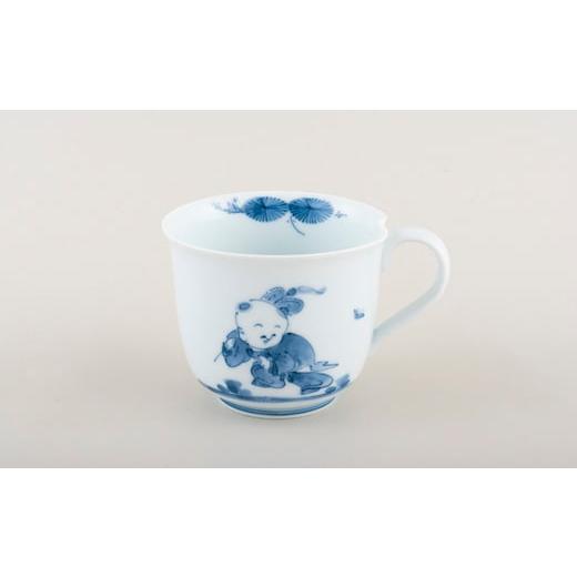 陶磁器・漆器・ガラス 長崎県 佐世保市 G239p 【猶】 〈平戸松山窯〉創作唐子絵一方押しマグ