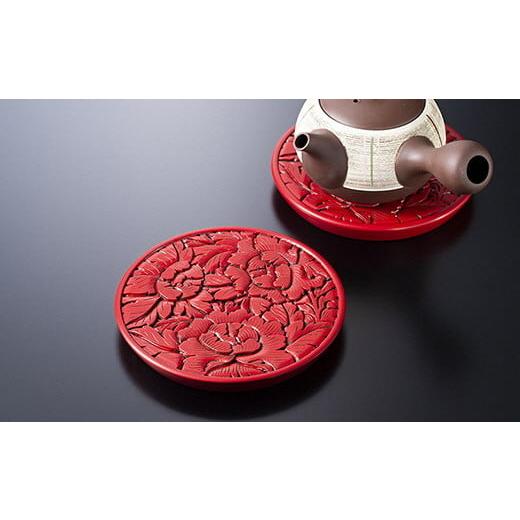 ふるさと納税 陶磁器・漆器・ガラス 新潟県 村上市 B4083 村上木彫堆朱 急須台（牡丹唐草）の画像