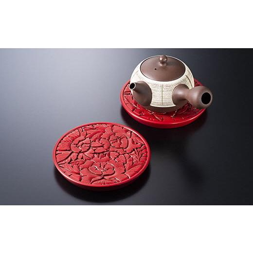 ふるさと納税 陶磁器・漆器・ガラス 新潟県 村上市 B4083 村上木彫堆朱 急須台（牡丹唐草）の画像