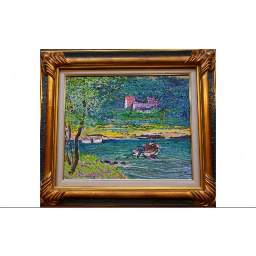 ふるさと納税 民芸品・工芸品 長崎県 松浦市 松浦の風景「小舟」(油絵