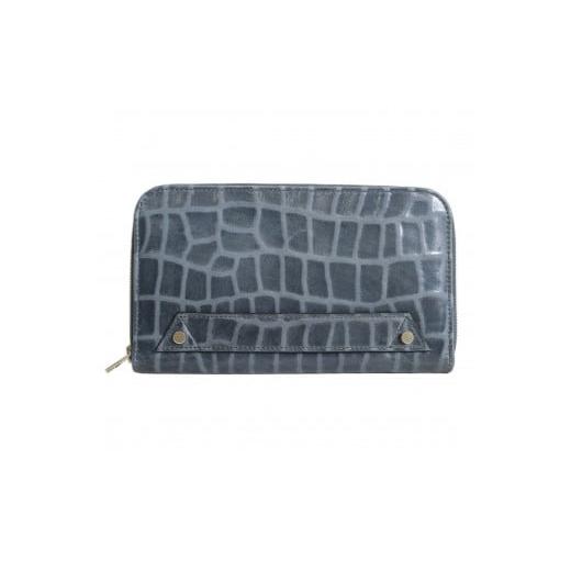 ふるさと納税 小物 東京都 台東区 クロコ調マルチウォレットポーチ トルコ産シープレザー使用 (全3色) (カラー:ミッドナイト) ミッドナイト