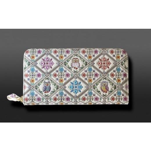 ふるさと納税 財布 東京都 台東区 浅草文庫 ラウンド長財布 ふくろう柄 (カラー:サンライズ(ピンク系)) サンライズ(ピンク系)