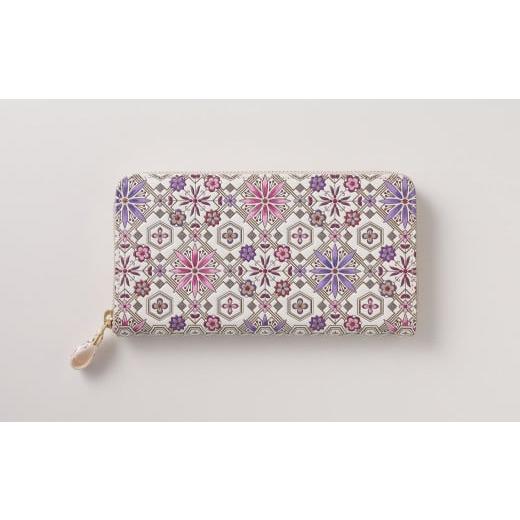 ふるさと納税 財布 東京都 台東区 浅草文庫 ラウンド長財布 花菱柄 (カラー:ワイン) ワイン