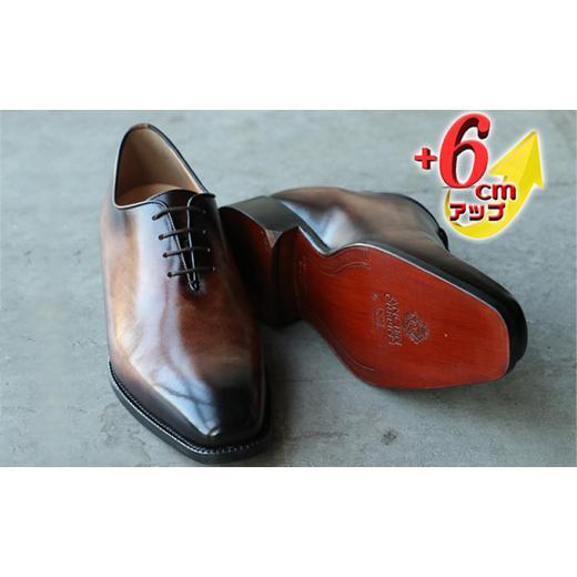 ふるさと納税 靴・スリッパ・下駄 奈良県 大和郡山市 ビジネスシューズ 本革 革底 紳士靴 手染め ホールカット 6cmアップ シークレットシューズ 紐 No.1380 セ…