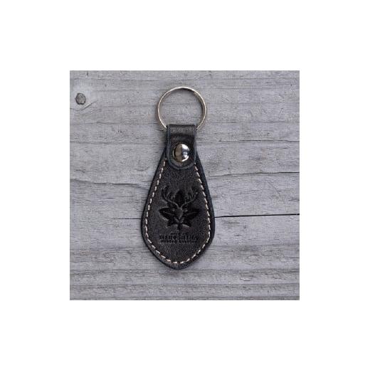 ふるさと納税 小物 広島県 東広島市 広島ジビエレザー 東広島産天然鹿革 もみじの葉 本革キーホルダー・キーリング 01ブラック ブラック