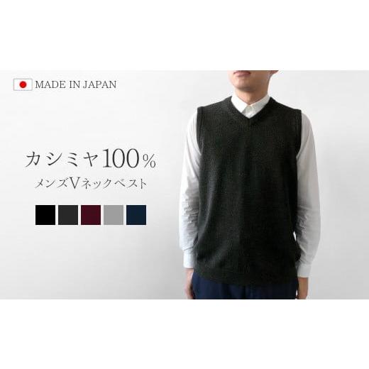 ふるさと納税 服 男 新潟県 五泉市 ニット ベスト Vネックカシミヤ 100% ( ブラック・L ) メンズ 日本製 | セーター ニットベスト 薄手 無地 シンプル 秋 冬 …_1