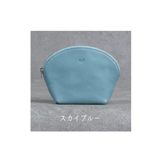 ふるさと納税 小物 兵庫県 福崎町 本革 ラウンドポーチ 日本製 レザー 革製品 ポーチ 化粧ポーチ 旅行 トラベル 出張 Liete WH-22 スカイブルー スカイブルー