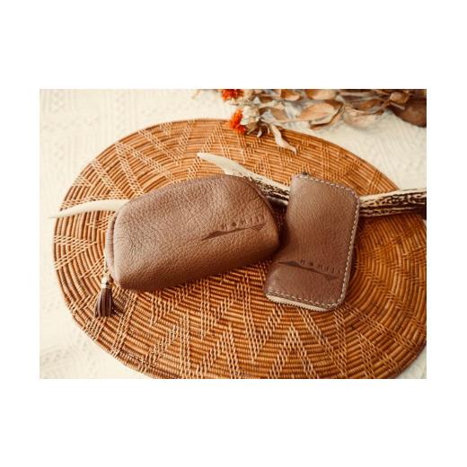 ふるさと納税 雑貨・日用品 岩手県 大槌町 大槌ジビエレザーのキーケース&ポーチ(濃茶) 大槌ジビエレザーのキーケース&ポーチ(濃茶)