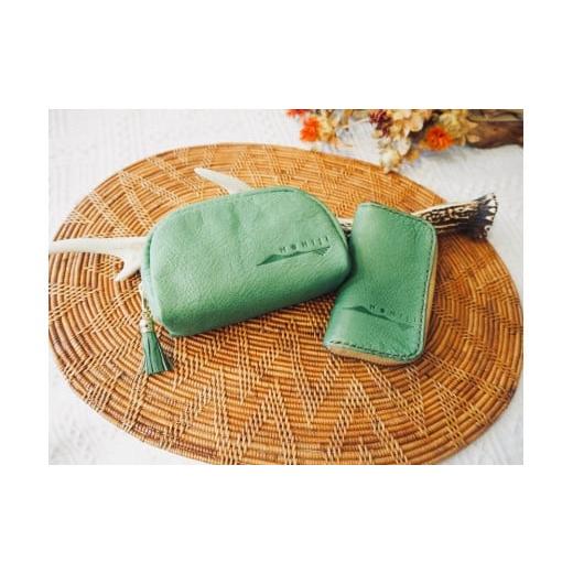 ふるさと納税 雑貨・日用品 岩手県 大槌町 大槌ジビエレザーのキーケース&ポーチ(グリーン) 大槌ジビエレザーのキーケース&ポーチ(グリーン)