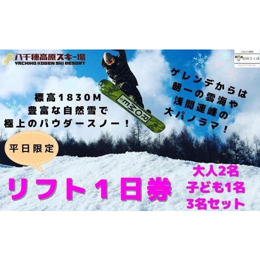 ふるさと納税 スキーチケット 長野県 佐久穂町 2025-2026シーズン 八千穂高原スキー場 平日限定 リフト1日券 ファミリーBセット(大人2名・子ども1名 計3…