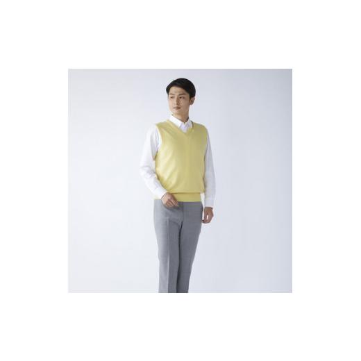 ふるさと納税 服 男 大阪府 泉大津市 日本製 カシミヤ100% Vベスト イエロー 2Lサイズ 2636の画像