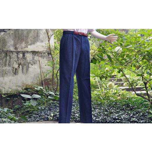 ふるさと納税 服 男 埼玉県 羽生市 スラックス メンズ セミオーダー 藍染 武州 正藍染 姫刺しの画像