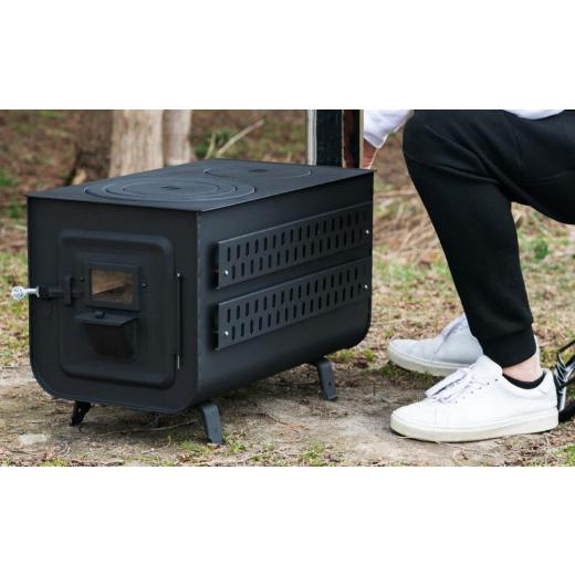 ふるさと納税 アウトドアグッズ 北海道 小樽市 新保製作所 角型薪ストーブ窓付ガード付 ”ベイダー”_4