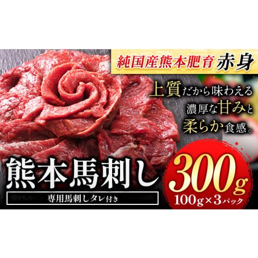 ふるさと納税 馬肉 熊本県 玉東町 赤身馬刺し300g 純国産熊本肥育 たっぷり300g 約100g×3ブロック(タレ5ml×3袋) 生食用 冷凍[7-14日以内に出荷予定(土日祝…