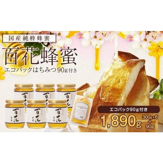 ふるさと納税 加工品等 はちみつ 福岡県 八女市 かの蜂 国産 百花 蜂蜜 1.8kg（300g×6本）純粋はちみつ  エコパックはちみつ90g付き 保存食 防災グッズの画像