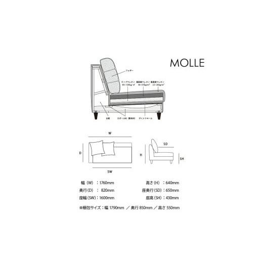 ふるさと納税 家具 インテリア・寝具・収納 北海道 石狩市 blocco MOLLE（モーレ）3人掛けソファ 片肘／55角クッション×2個付き／ペット対応生地 ｜ブロッコ …の画像