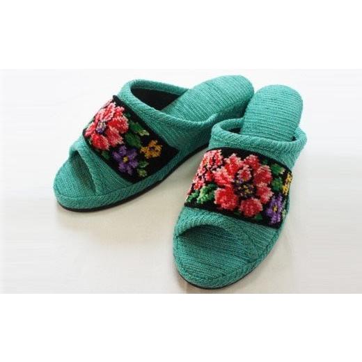 ふるさと納税 ファッション スリッパ 宮城県 蔵王町 シェニーモール織ヒールスリッパ(約23.5cmまで) カラー:グリーン 04301-0364 グリーン