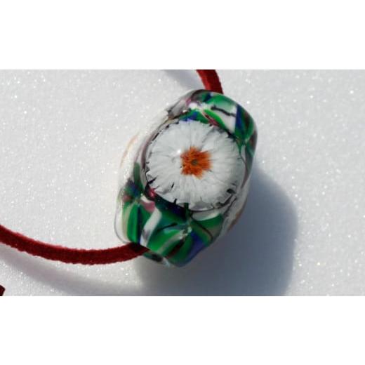 ふるさと納税 陶磁器・漆器・ガラス 岩手県 八幡平市 南部花とんぼ玉 革ひも付き （ 白花 ） ／ とんぼ玉 アクセサリー ネックレス 一つだけ オンリーワン 蜻…