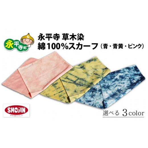 ふるさと納税 小物 ハンカチ・スカーフ 福井県 永平寺町 永平寺 草木染 綿100% スカーフ(青黄) A-003009_02 青黄