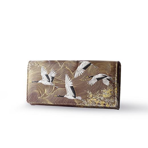 ふるさと納税 財布 東京都 台東区 浅草文庫 かぶせ長財布[祝い鶴柄] (カラー:えんじ) えんじ