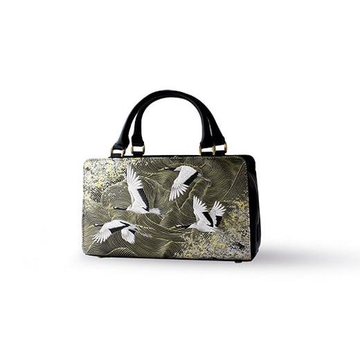 ふるさと納税 カバン 東京都 台東区 浅草文庫 利休バッグ[祝い鶴柄] (カラー:黒) 黒