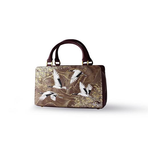 ふるさと納税 カバン 東京都 台東区 浅草文庫 利休バッグ[祝い鶴柄] (カラー:えんじ) えんじ