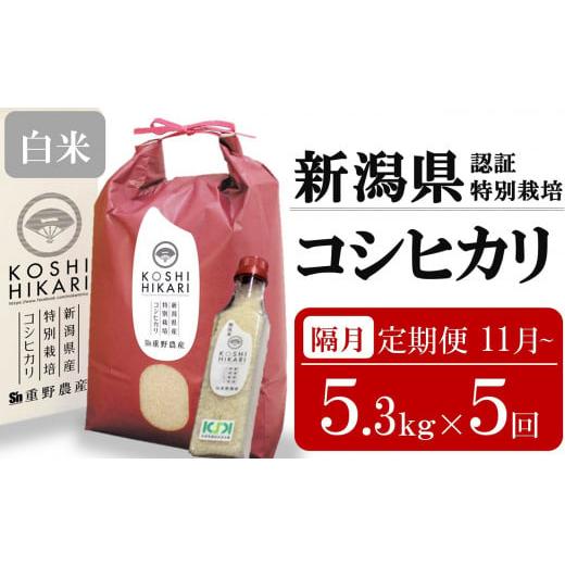 ふるさと納税 新潟県 柏崎市 新米先行予約[定期便・11月〜発送]コシヒカリ 白米 5.3kg×隔月5回 (計 26.5kg)重ちゃんが愛情込めて作ったお米 令和6年産[ZD…