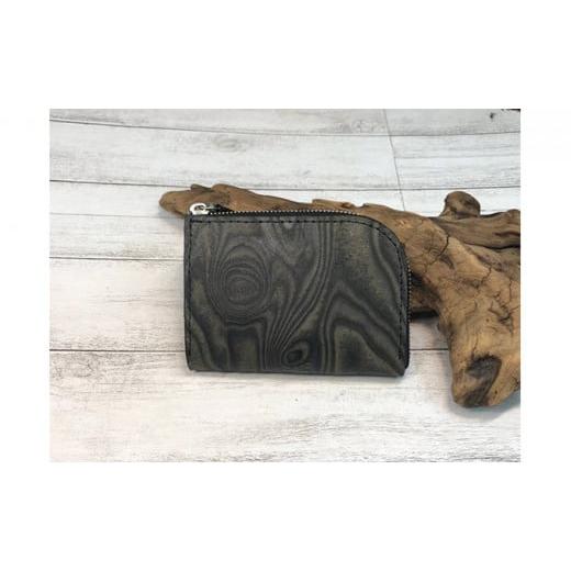 ふるさと納税 財布 神奈川県 寒川町 漉き模様革のL字ファスナーショート財布(黒) カラー:黒