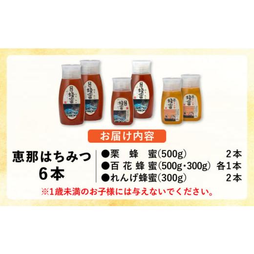 ふるさと納税 加工品等 はちみつ 岐阜県 恵那市 恵那蜂蜜 6本セット (蓮華蜂蜜300g×2本、百花蜂蜜300g・500g×各1本、栗蜂蜜500g×2本) ／ はちみつ 国産 蓮…の画像