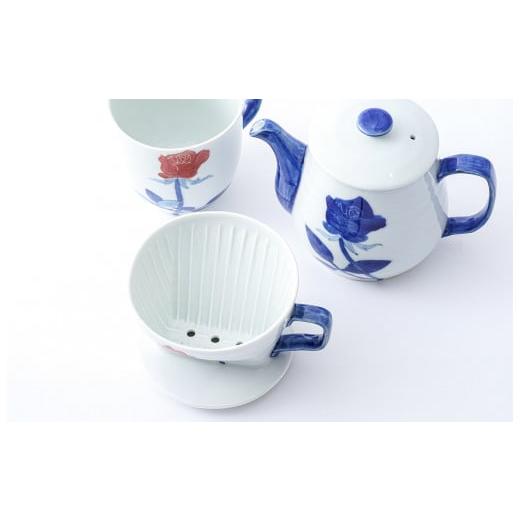 ふるさと納税 食器・グラス マグカップ 佐賀県 有田町 有田焼 バラ絵 コーヒードリッパー＆ポット＆マグカップの3点セット 大慶 A45-105の画像