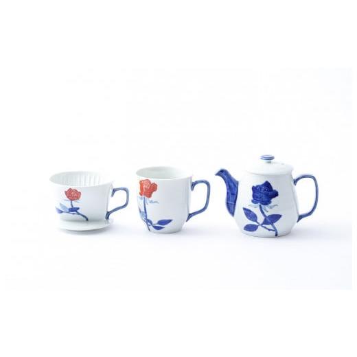 ふるさと納税 食器・グラス マグカップ 佐賀県 有田町 有田焼 バラ絵 コーヒードリッパー＆ポット＆マグカップの3点セット 大慶 A45-105の画像