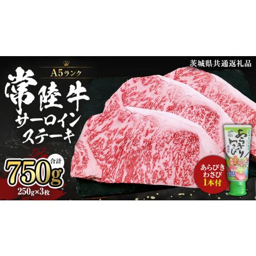 ふるさと納税 牛肉 サーロイン 茨城県 桜川市 常陸牛 A5 等級 サーロイン ステーキ 250g × 3枚 ( 合計 750g ) あらびき わさび 1本付き ( 茨城県共通返礼品 )…