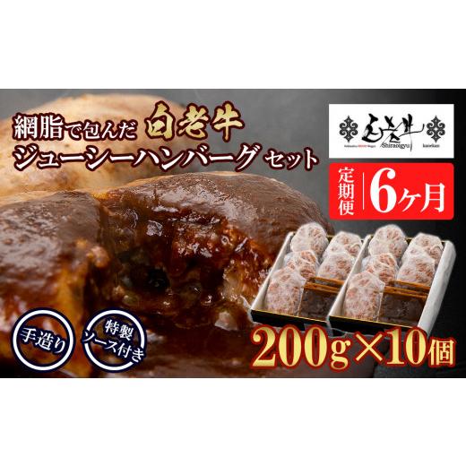 ふるさと納税 牛肉 ハンバーグ 北海道 白老町 定期便6カ月 お楽しみ 白老牛 ジューシー ハンバーグ セット 10個 網脂 特製ソース 手造り 手ごね
