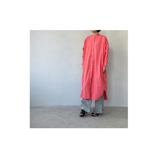 ふるさと納税 服 女 兵庫県 西脇市 播州織綿麻キュプラ7分袖ワンピース レディース バンドカラー スタンドカラー シャツワンピース (55-14) スカーレット …