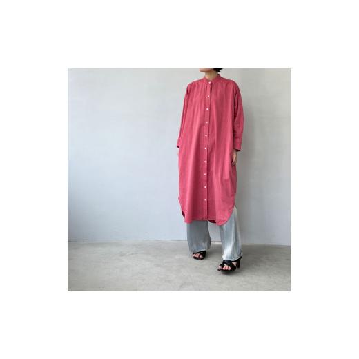 ふるさと納税 服 女 兵庫県 西脇市 播州織綿麻キュプラ7分袖ワンピース レディース バンドカラー スタンドカラー シャツワンピース (55-14) チェリー チェ…