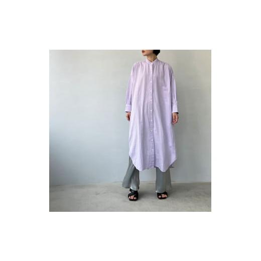 ふるさと納税 服 女 兵庫県 西脇市 播州織綿麻キュプラ7分袖ワンピース レディース バンドカラー スタンドカラー シャツワンピース (55-14) ラベンダー ラ…