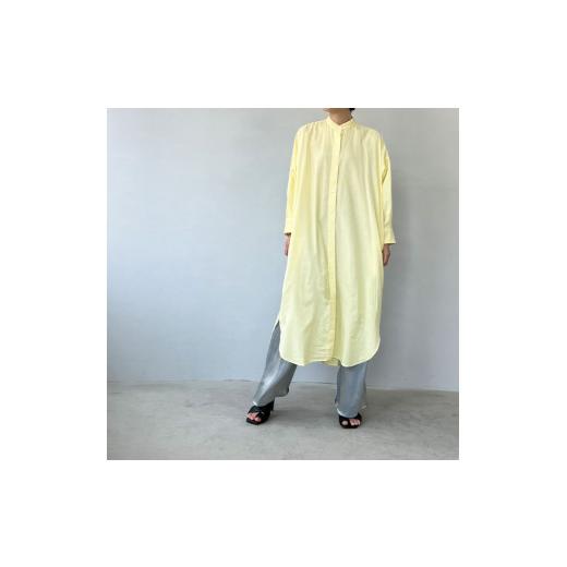 ふるさと納税 服 女 兵庫県 西脇市 播州織綿麻キュプラ7分袖ワンピース レディース バンドカラー スタンドカラー シャツワンピース (55-14) レモンイエロ…