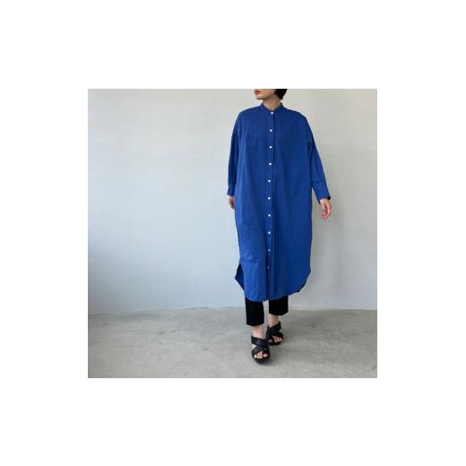 ふるさと納税 服 女 兵庫県 西脇市 播州織綿麻キュプラ7分袖ワンピース レディース バンドカラー スタンドカラー シャツワンピース (55-14) ロイヤル ロイ…