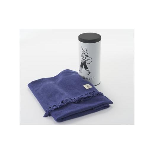 ふるさと納税 新潟県 燕市 カシミア手織りストール(青紫)・白缶
