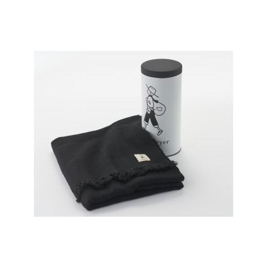 ふるさと納税 新潟県 燕市 カシミア手織りストール(ブラック)・白缶