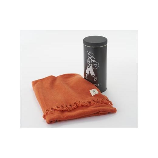 ふるさと納税 新潟県 燕市 カシミア手織りストール(ディープオレンジ)・黒缶