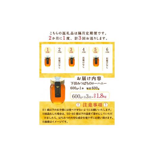 ふるさと納税 加工品等 はちみつ 静岡県 下田市 蜂蜜 ローハニー 600g 1本 3回 定期便 隔月 合計1.8kg はちみつ 国産 非加熱 百花蜜 生はちみつ 純粋 ハチミツ…の画像