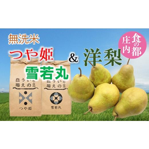 ふるさと納税 無洗米 山形県 三川町 食の都庄内 令和8年産 井上農場の無洗米(つや姫&雪若丸)各2kg&庄内産洋梨2kg 10月中旬〜順次発送